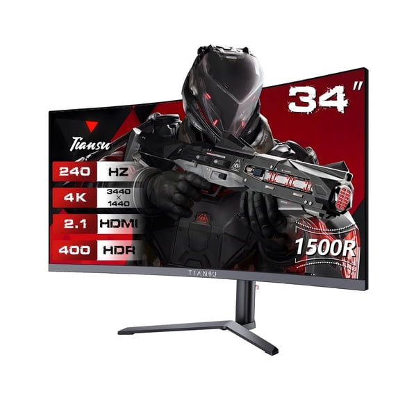 Tiansu 34Inch UWQHD(3440x1440) Curved Gaming Monitor,240Hz 1500R Ultrawide Monitor,PIP/PBP,0.5ms FreeSync,125% sRGB,Monitor with Speaker,HDMI2.1,DP1.4,VESA