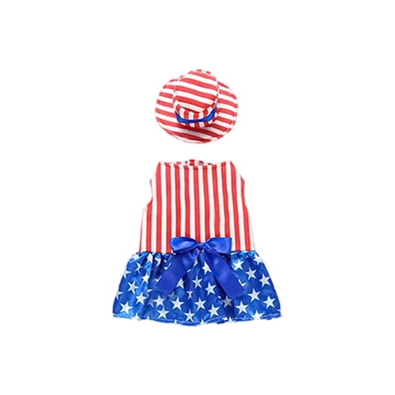 Patriotic Dog Costume Set with Hat, 4th of July Pet Apparel, Holiday Dress-Up Outfit for Small to Medium Dogs