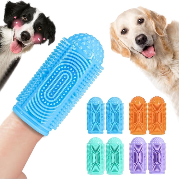 Tiantian Baodan 8 Pack Dog Toothbrush for Dog Teeth Full Surround Bristles Cleaning, Puppy Finger Toothbrush,Dog Tooth Brushing, Dental Care for Puppies (2 Blue+2 Green+2 Orange+2 Purple)