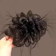 Tianxing Feather Hair Clip - Black French-Style Premium Updo Shark Clip for Women to Enhance Hair Volume