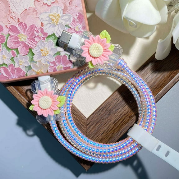 Tianyeda 2Pcs Charging Cable Protectors with 1pc Spiral Protective Rope