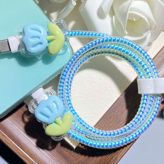 Tianyeda 2Pcs Charging Cable Protectors with 1pc Spiral Protective Rope