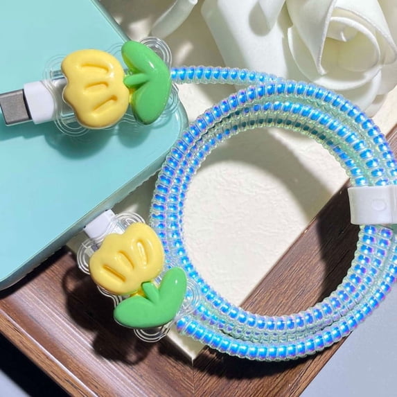 Tianyeda 2Pcs Charging Cable Protectors with 1pc Spiral Protective Rope