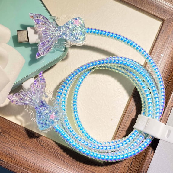 Tianyeda 2Pcs Charging Cable Protectors with 1pc Spiral Protective Rope