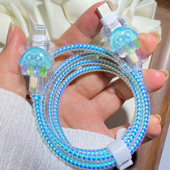 Tianyeda 2Pcs Phone Charger Cord Protector Cable Bites with 1pc Spiral Protective Rope