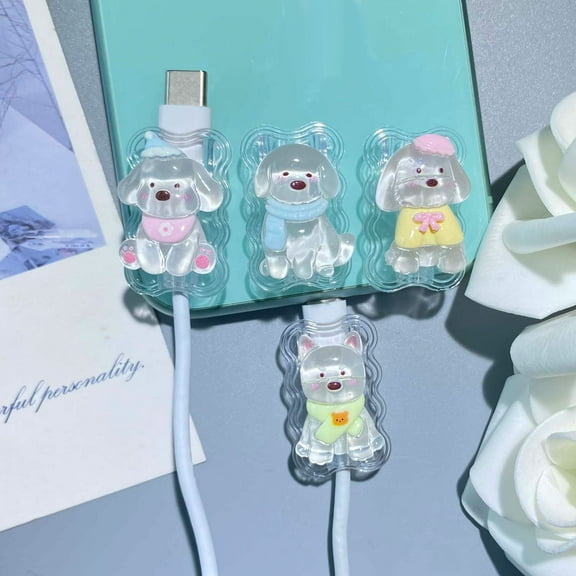 Tianyeda 4pcs Dogs pattern Charging Cord Protectors For All Lightning, USB-C, and Micro-USB cables