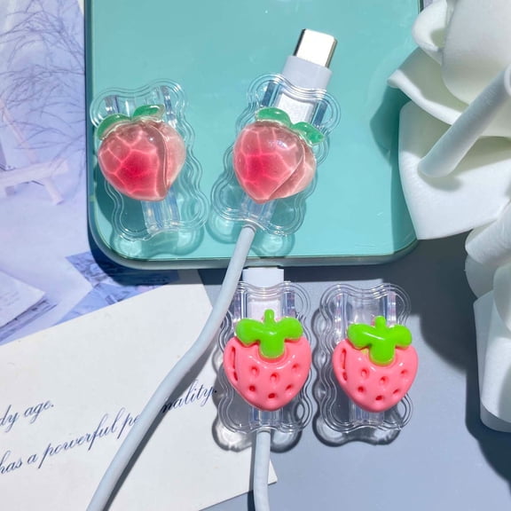 Tianyeda 4pcs Peach Pattern Charging Data Cord Protectors For All Orignal apple cables