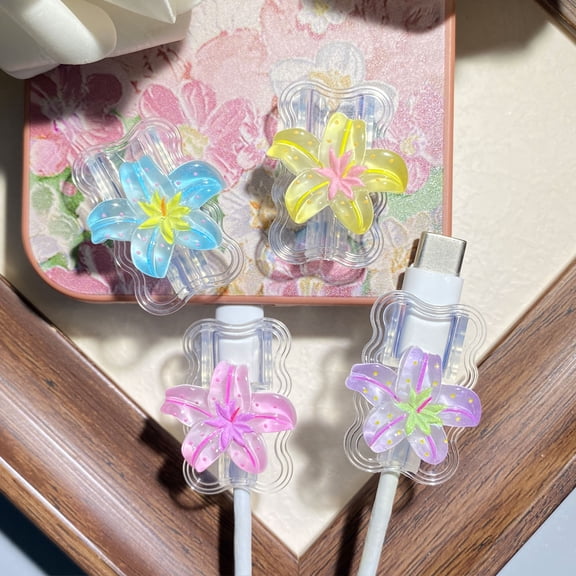Tianyeda Charging Cord Protector Cable Chomper 4pcs Flower Pattern