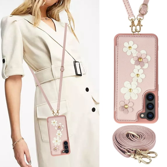 Tianyeda Compatible with Samsung Galaxy S26 Case Wallet with Card Holder, Shockproof with Stand Crossbody Wrist Strap Women Cases for Samsung S26 Pink