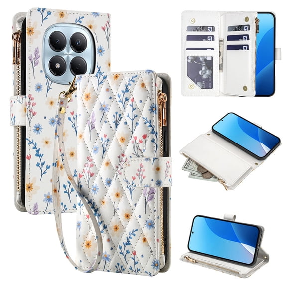 Tianyeda for REDMI Note 15 Pro 4G Case Wallet Card Holder Zipper Leather Flip Cover Crossbody Wrist Strap with Stand A2