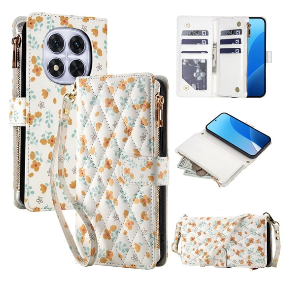 Tianyeda for REDMI Note 14 Pro 5G Case Wallet Card Holder Zipper Leather Flip Cover Crossbody Wrist Strap with Stand A3