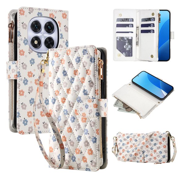 Tianyeda for REDMI Note 14 Pro 5G Case Wallet Card Holder Zipper Leather Flip Cover Crossbody Wrist Strap with Stand A4
