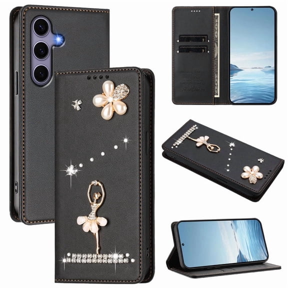Tianyeda Compatible with Samsung Galaxy S25/S24 Wallet case Phone Cover with RFID Blocking Credit Card Holder Flip Book For Women Black
