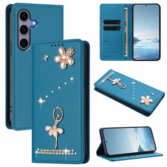Tianyeda Compatible with Samsung Galaxy S25/S24 Wallet case Phone Cover with RFID Blocking Credit Card Holder Flip Book For Women Turquoise