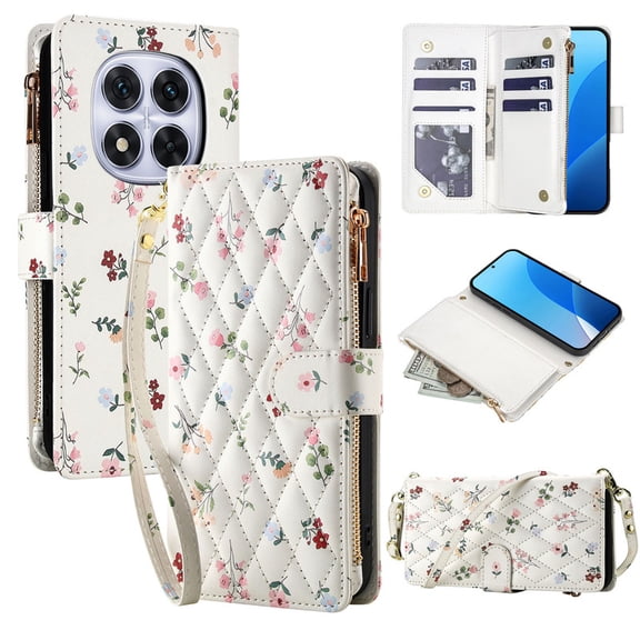 Tianyeda for REDMI Note 14 Pro 5G Case Wallet Card Holder Zipper Leather Flip Cover Crossbody Wrist Strap with Stand A1