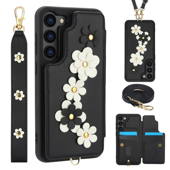 Tianyeda Designed for Samsung Galaxy S26 Plus Case Wallet with Card Holder, Shockproof with Stand Crossbody Wrist Strap Women Cases for Samsung S26 Plus Black