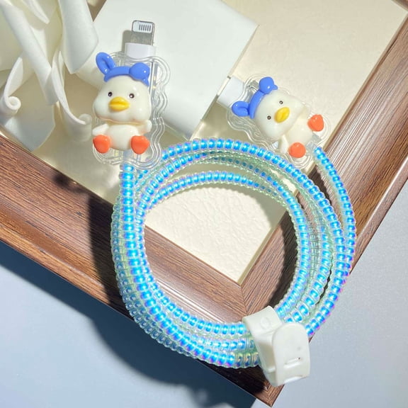 Tianyeda Duck Pattern 2Pcs Charging Cable Protectors with 1pc Spiral Protective Rope