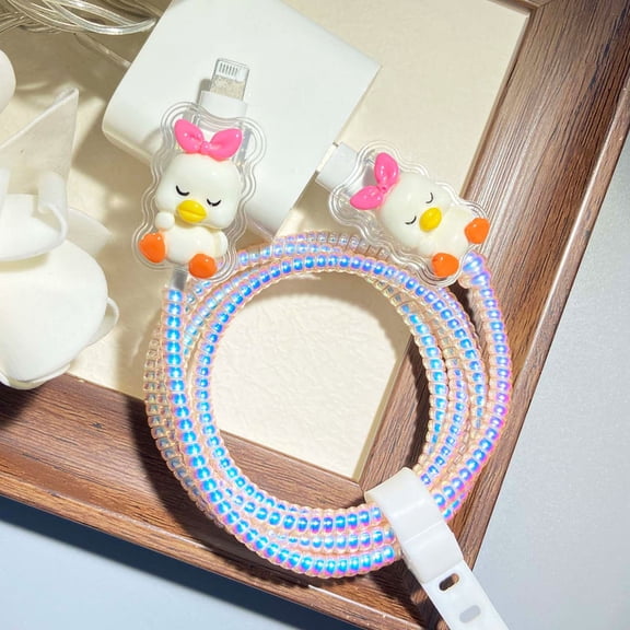 Tianyeda Duck Pattern 2Pcs Charging Cable Protectors with 1pc Spiral Protective Rope