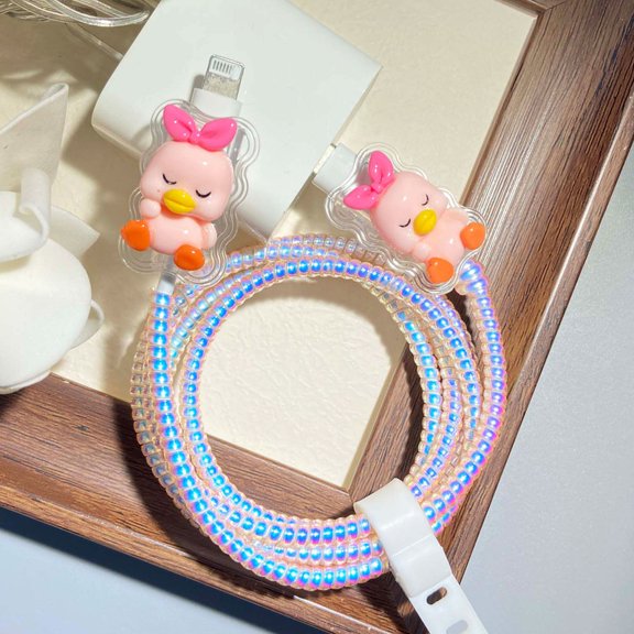 Tianyeda Duck Pattern 2Pcs Charging Cable Protectors with 1pc Spiral Protective Rope