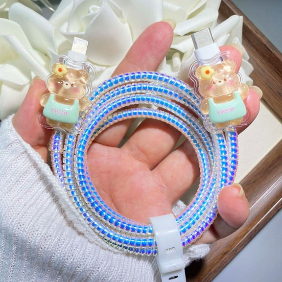 Tianyeda Duck Pattern 2pcs Charger Cord Protectors + 1 Spiral Protection Rope Prevent Pets from Biting