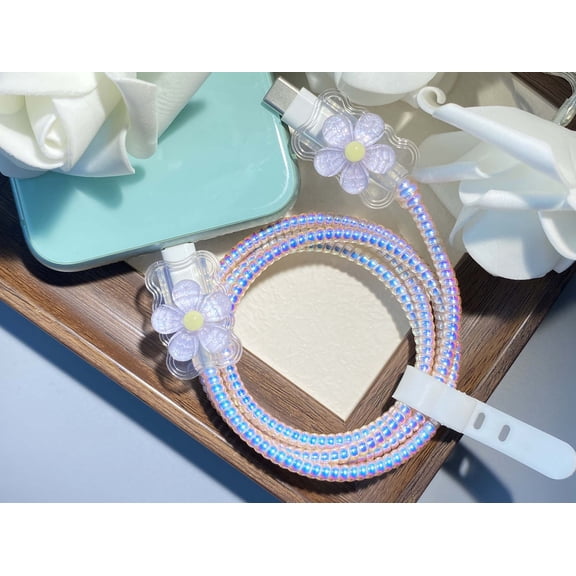 Tianyeda Flower 2Pcs Charging Cable Protectors with 1pc Spiral Protective Rope