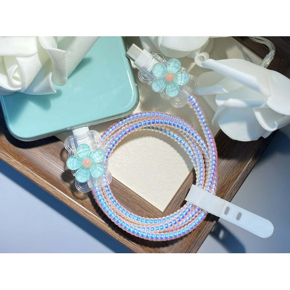 Tianyeda Flower 2Pcs Charging Cable Protectors with 1pc Spiral Protective Rope