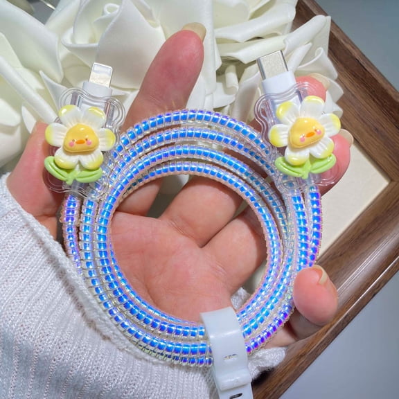 Tianyeda Flower Duck Pattern 2PCS Data Cable Protective Protectors with 1pc Spiral Protective Rope