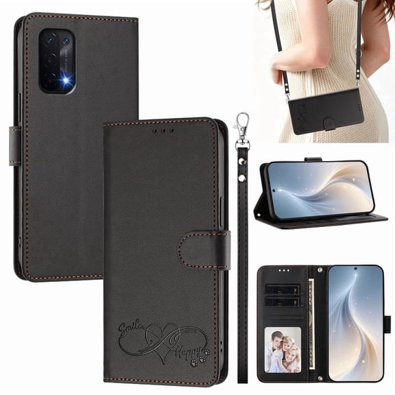 Tianyeda for OnePlus Nord N200 5G Case with 3 Cards Holder and Strap Crossbody Lanyard, Stand, Cute Lightweight Wallet Phone Case Black