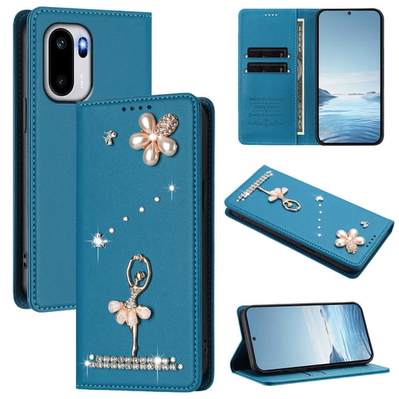 Tianyeda for Oneplus ACE 6/6T/15R. Wallet case Phone Cover with RFID Blocking Credit Card Holder Flip Book For Women Blue