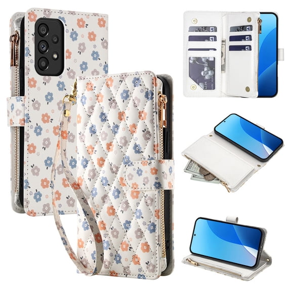 Tianyeda for Samsung Galaxy A53 Case Wallet Card Holder Zipper Leather Flip Cover Crossbody Wrist Strap with Stand A4