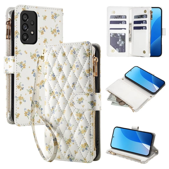 Tianyeda for Samsung Galaxy A53 Case Wallet Card Holder Zipper Leather Flip Cover Crossbody Wrist Strap with Stand A5