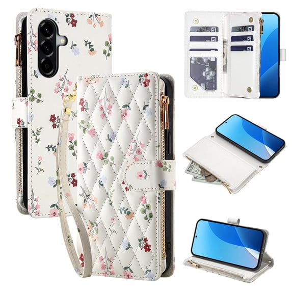 Tianyeda for Samsung Galaxy A57 Case Wallet Card Holder Zipper Leather Flip Cover Crossbody Wrist Strap with Stand A1
