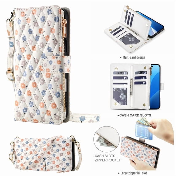 Tianyeda for Samsung Galaxy S25FE Case Wallet Card Holder Zipper Leather Flip Cover Crossbody Wrist Strap with Stand A4