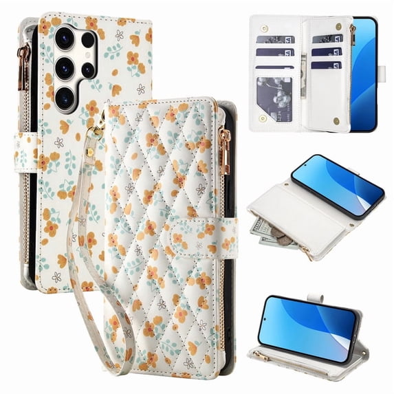 Tianyeda for Samsung Galaxy S25Ultra Case Wallet Card Holder Zipper Leather Flip Cover Crossbody Wrist Strap with Stand A3