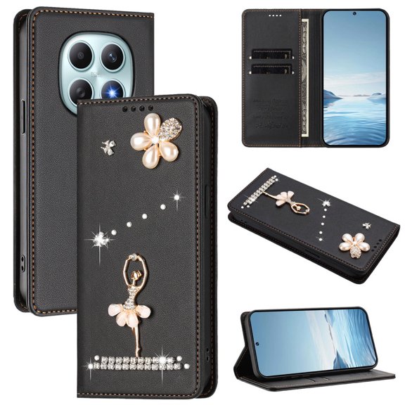 Tianyeda for XiaoMi RedMi Note 15 5G Wallet case Phone Cover with RFID Blocking Credit Card Holder Flip Book For Women Black