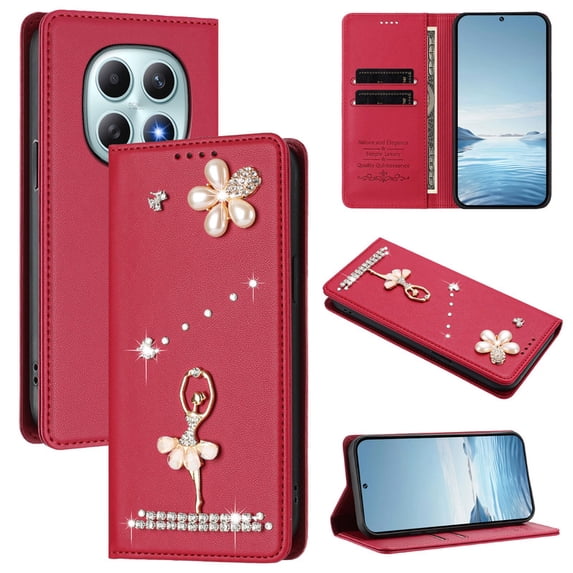 Tianyeda for XiaoMi RedMi Note 15 5G Wallet case Phone Cover with RFID Blocking Credit Card Holder Flip Book For Women Red