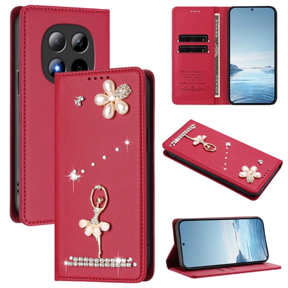 Tianyeda for XiaoMi RedMi Note 15 PRO 5G Wallet case Phone Cover with RFID Blocking Credit Card Holder Flip Book For Women Red
