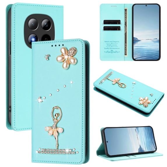 Tianyeda for XiaoMi RedMi Note 15 PRO 5G Wallet case Phone Cover with RFID Blocking Credit Card Holder Flip Book For WomenMint Green
