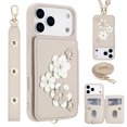 thumbnail image 1 of Tianyeda for iPhone 17 Pro Max Case Flower Wallet Card Holder Leather Flip Cover Crossbody Wrist Strap with Stand White, 1 of 5