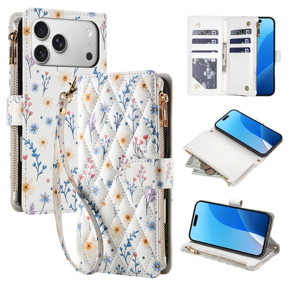 Tianyeda for iphone 17 Pro Max Case Wallet Card Holder Zipper Leather Flip Cover Crossbody Wrist Strap with Stand A2