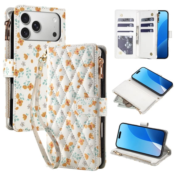 Tianyeda for iphone 17 Pro Max Case Wallet Card Holder Zipper Leather Flip Cover Crossbody Wrist Strap with Stand A3