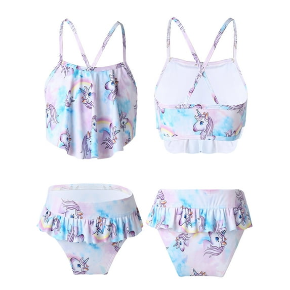 TiaoBug 2Pcs Kids Girls Printed Swimsuit Ruffle Hem Bathing Suits Flounce Bikini and Briefs Sets Beach Seaside