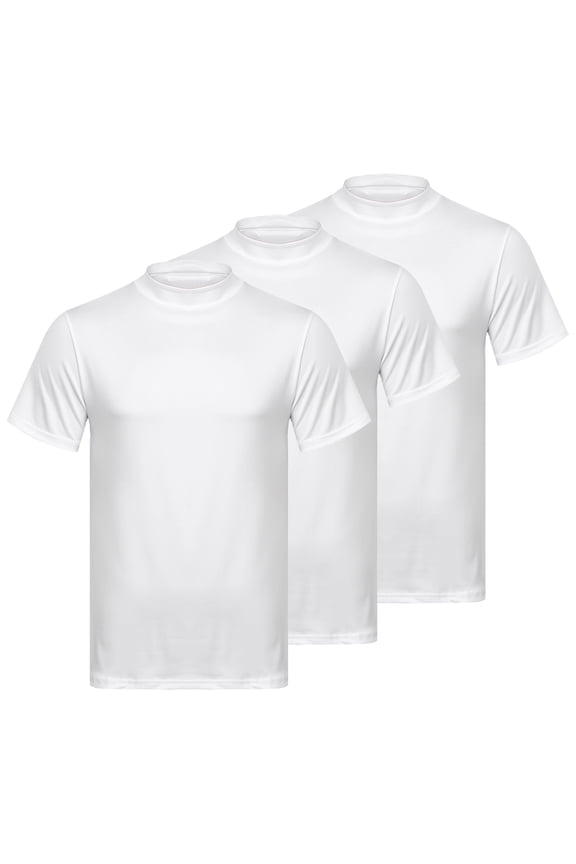 3-Packs Men's Mock Turtleneck Shirts Short Sleeve Gym Workout Slim Fit T-Shirts Basic Solid Color Tees White M