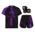 thumbnail image 1 of TiaoBug 3 Pcs Kids Boys Boxer Boxing Outfits Short Sleeve Shirt with Shorts and Boxing Gloves Set Purple&Black 6, 1 of 5