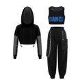thumbnail image 1 of TiaoBug 3-Piece Kids Girls Sleeveless Cross Back Top and Sweatpants with Long Sleeve Hooded Crop Top Blue-A 8, 1 of 5