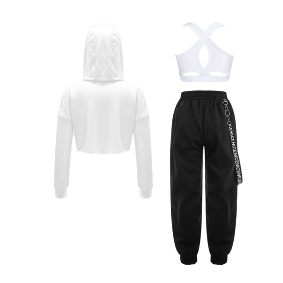 TiaoBug 3-Piece Kids Girls Sleeveless Cross Back Top and Sweatpants with Long Sleeve Hooded Crop Top White 8