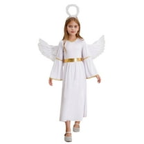 TiaoBug 3Pcs Girls Angel Cosplay Costume Dress with Wings Headband Wand Set Halloween Party Dress Up White 12