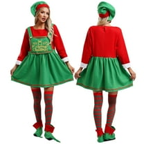 TiaoBug 4 Pcs Christmas Elf Costume for Womens Long Sleeve Christmas Dress Thigh High Socks Hat Set Green XXL