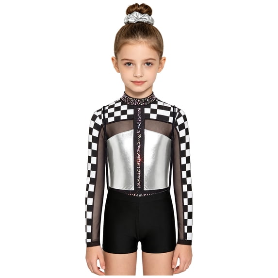 TiaoBug 4 Piece Gymnastics Leotard Sets for Girls Sparkly Tumbling Outfit with Shorts Scrunchie Storage Bag Silver 10