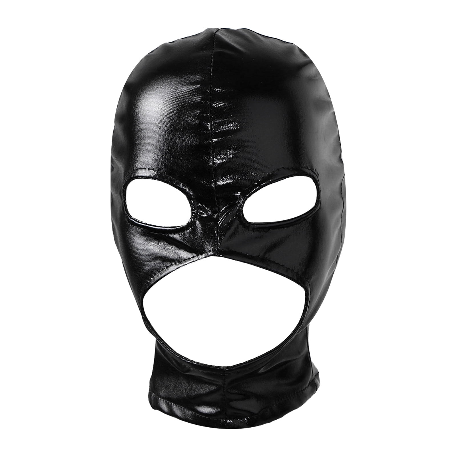 TiaoBug Adults Shiny PU Leather Full Face Mask Open Mouth Eye Ski Head Cover Cosplay Costume